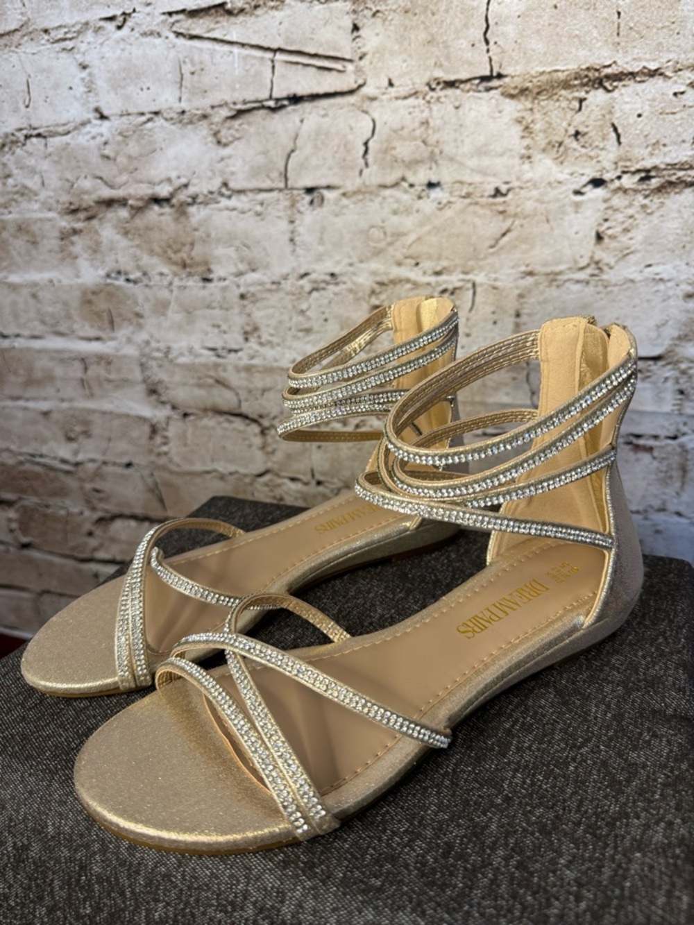 Dreampairs Strappy Rhinestone Sandals - Gold - Picture 4 of 5